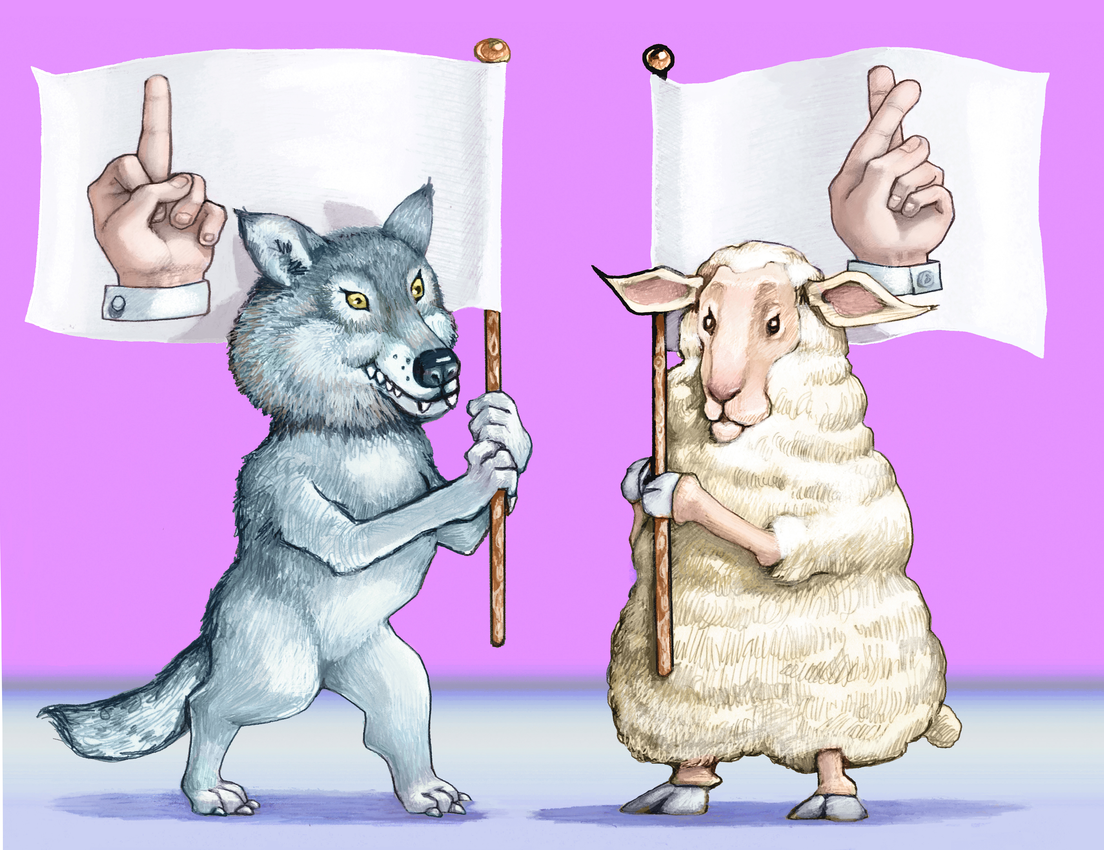Attitudes of wolfes and sheep 