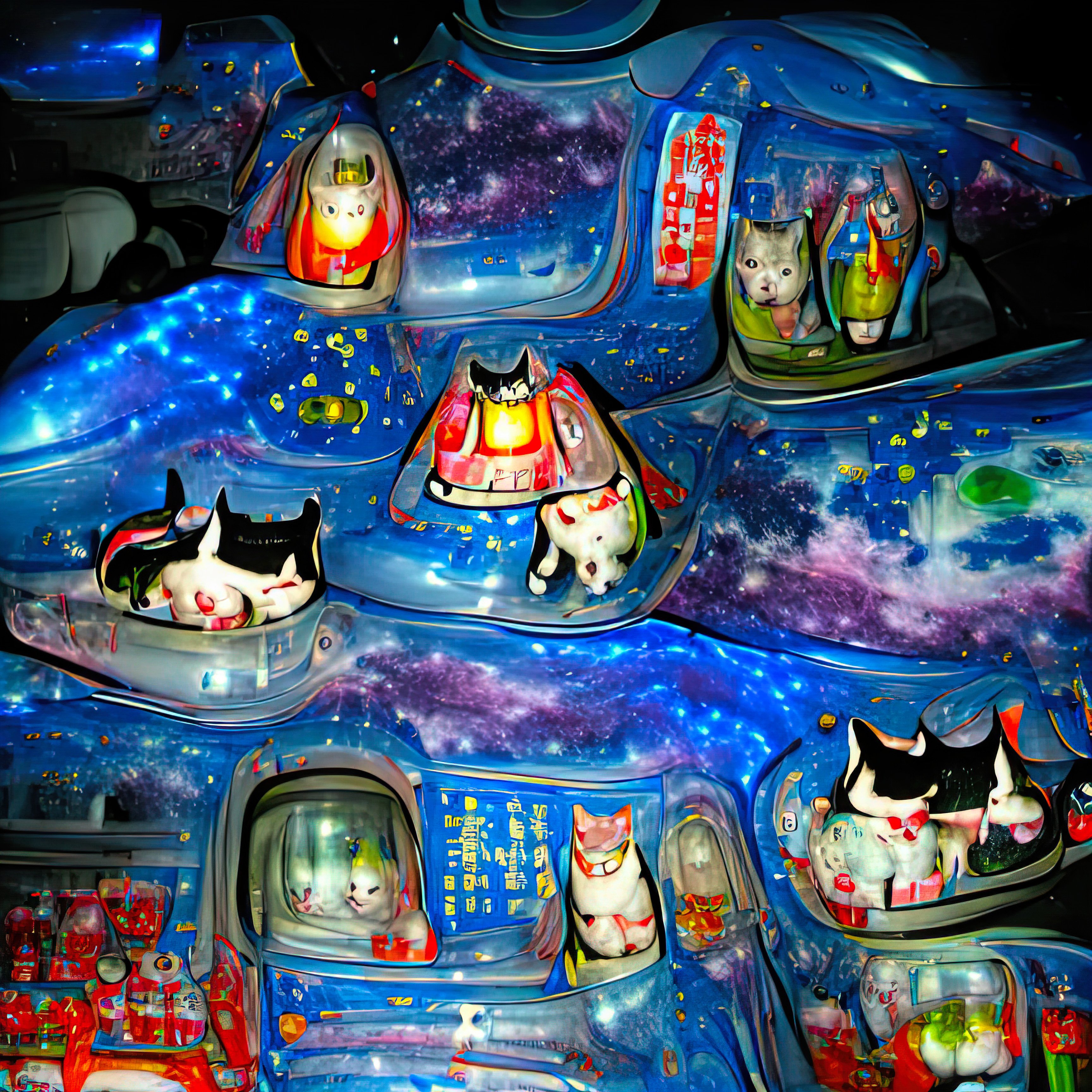 Authentic Digital Art - Lucky Space Cats at Night | SuperRare